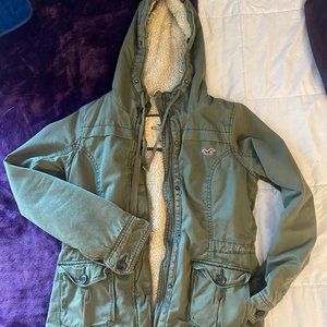 Hollister Women's Medium Army Green Lined Hooded Utility Jacket